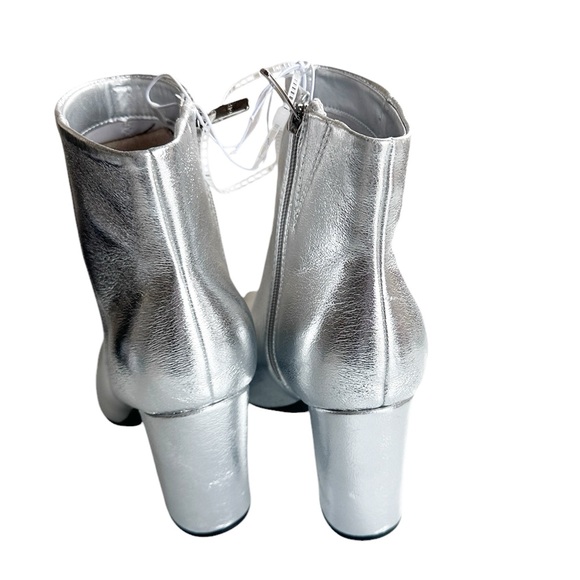 NEW MARC FISHER SILVER Metallic POINTED TOE BLOCK HEEL BOOT ZIPPER - Picture 6 of 7